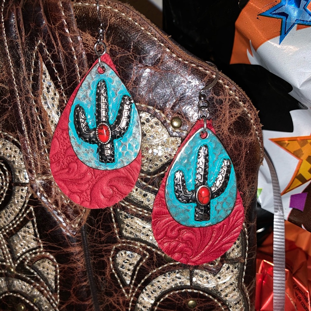cactus leather earrings